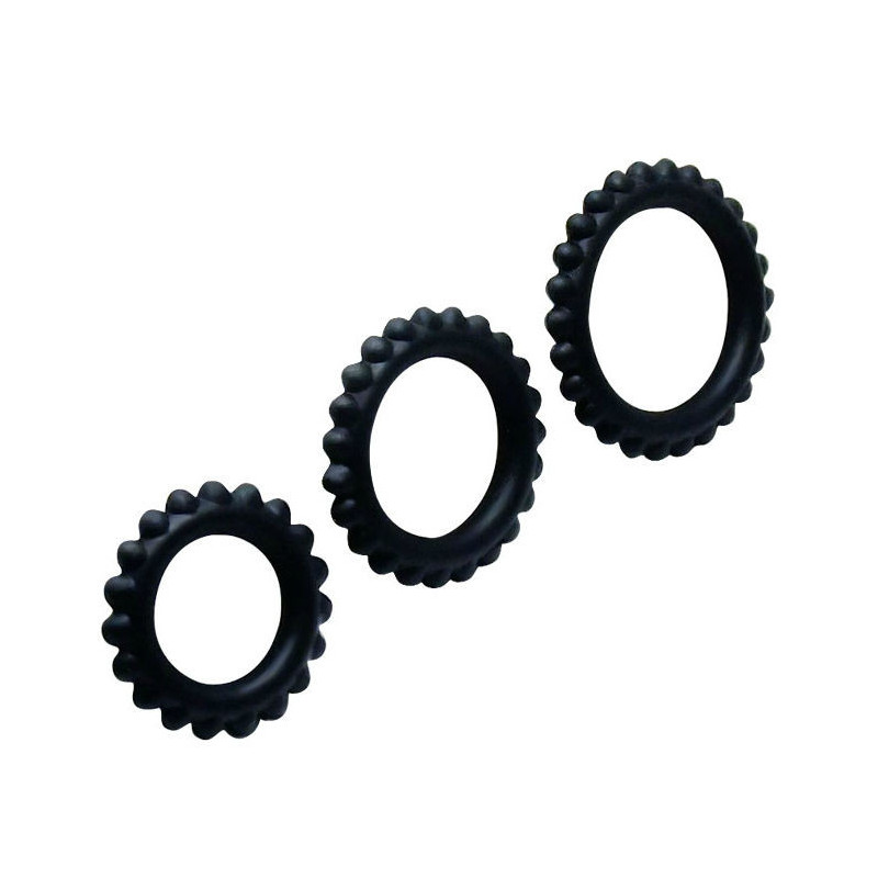BAILE - TITAN SET 3 PCS COCK RING BLACK 2.8 2.4 1.9 CM