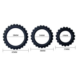 BAILE - TITAN SET 3PCS COCK RING BLACK 2.8 2.4 1.9 CM