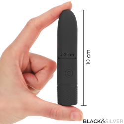 BLACK and SILVER - GERI USB RECHARGEABLE VIBRATING BULLET 8 VIBRATIONS BLACK 10 X 2.2 CM