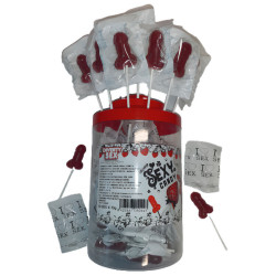DIABLO PICANTE - 50 STRAWBERRY and CHERRY CANDY PENIS LOLLIPOP 50 UNITS