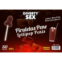DIABLO GOLOSO - 50 PENIS LOLLIPOPS RON COLA FLAVOR 10 ALCOHOL
