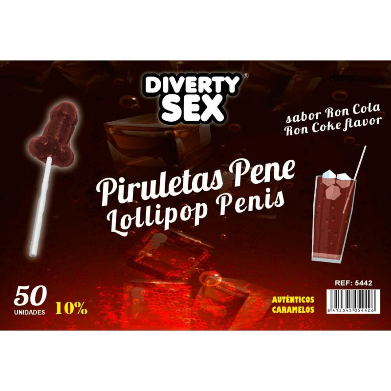 DIABLO GOLOSO - 50 PIRULETAS PENE RON COLA 10 ALCOHOL