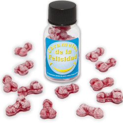 DIABLO PICANTE - JAR OF 12 STRAWBERRY-CHERRY HAPPY PENIS-SHAPED CANDIES