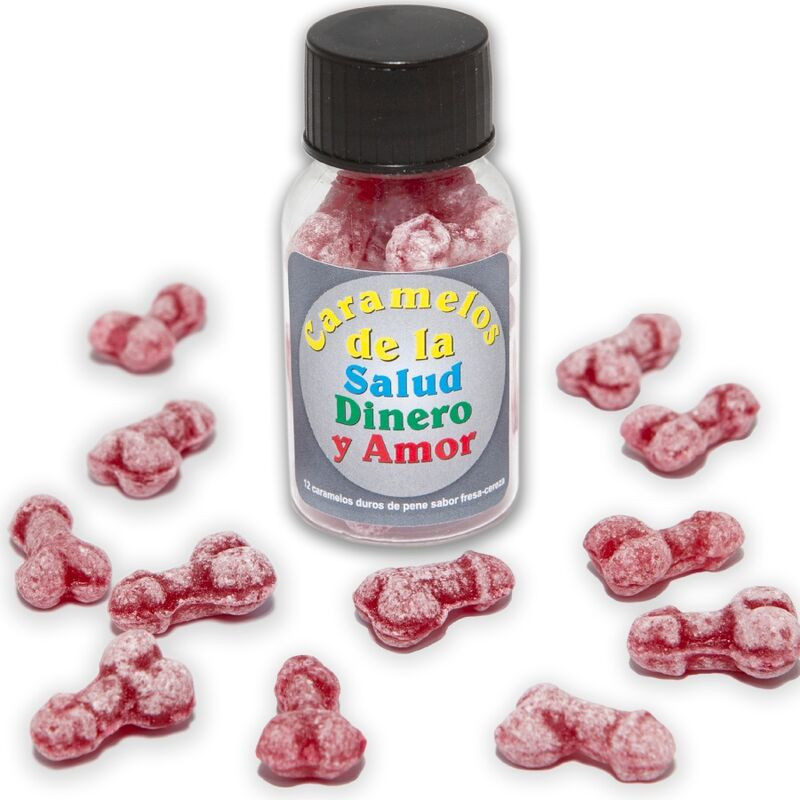 DIABLO PICANTE - 12 HEALTH-MONEY-LOVE CANDIES PENIS SHAPE STRAWBERRY-CHERRY