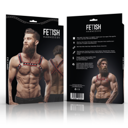 FETISH SUBMISSIVE ATTITUDE - ARNÉS BULLDOG ECOPIEL PECHO HOMBRE NEGRO-ROJO