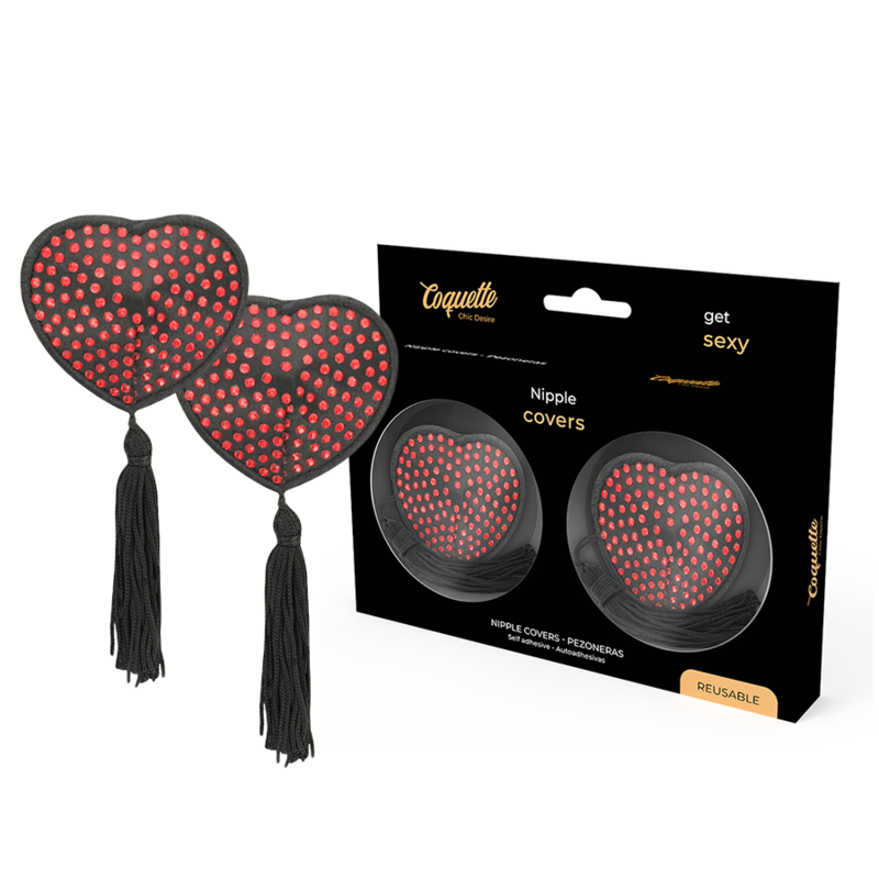 COQUETTE CHIC DESIRE - NIPPLE COVERS HEART BLACK - RED
