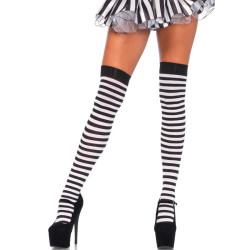 LEG AVENUE - CALCETINES ALTOS DE RAYAS NEGRO-BLANCO