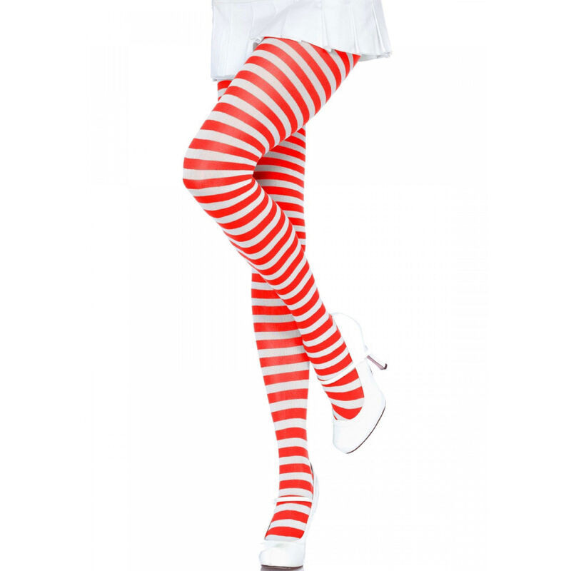 LEG AVENUE - WHITE-RED STRIPED TIGHTS