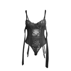 SUBBLIME - 955496 LACE BODYSUIT WITH BOWS AND GARTERS BLACK S-M
