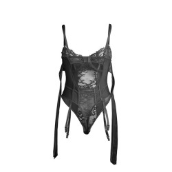 SUBBLIME - 955496 LACE BODYSUIT WITH BOWS AND GARTERS BLACK S-M