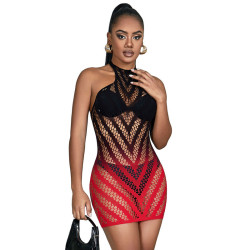 SUBBLIME - 952242 VESTIDO DE REJILLA ELÁSTICO DEGRADADO ROJO Y NEGRO TALLA ÚNICA