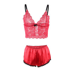 SUBBLIME - 953898 SET 3 PIEZAS ENCAJE Y SATEN ROJO S-M
