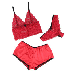 SUBBLIME - 953904 SET 3 PIEZAS ENCAJE Y SATEN ROJO L-XL