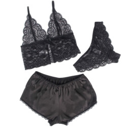 SUBBLIME - 953928 SET 3 PIEZAS ENCAJE Y SATEN NEGRO L-XL