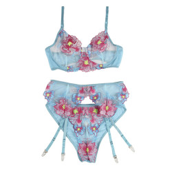 SUBBLIME - 954109 SUJETADOR PANTIES CON LIGUERO DISEÑO FLORAL AZUL S-M