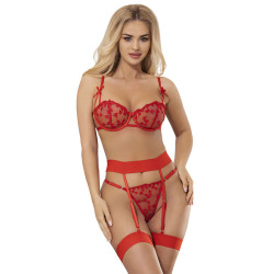 SUBBLIME - 954321 SUJETADOR TANGA LIGUEROS ESTAMPADO DE CORAZONES ROJO S-M