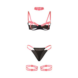 SUBBLIME - 955304 SET SUJETADOR CON COLLAR Y DETALLES PARA PIERNAS ROSA FLUORESCENTE L-XL