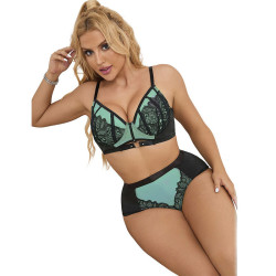 SUBBLIME - 955557 GREEN PATENT LEATHER MESH ZIPPER BRA SET S-M