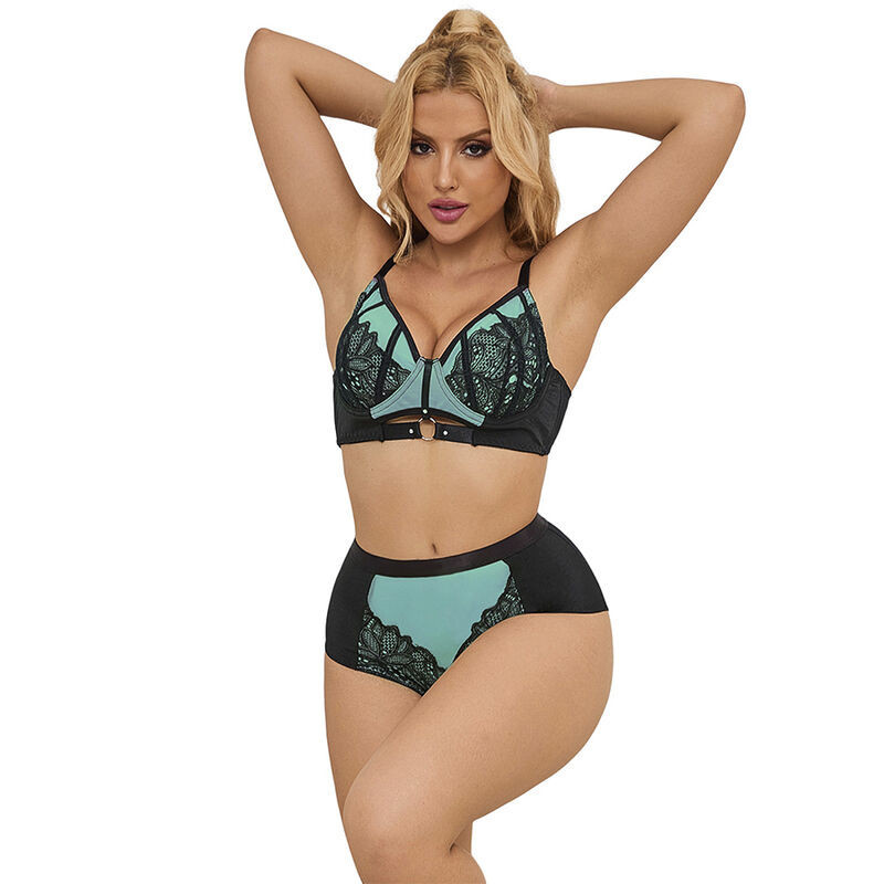 SUBBLIME - 955564 CONJUNTO SUJETADOR CON CREMALLERA DE MALLA DE CHAROL VERDE L-XL