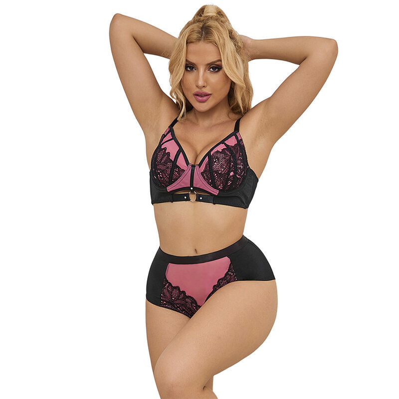 SUBBLIME - 955588 CONJUNTO SUJETADOR CON CREMALLERA DE MALLA DE CHAROL ROSA L-XL