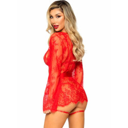 LEG AVENUE - 86123 SET BODY BATA DE LIGUERO ROJO TALLA S