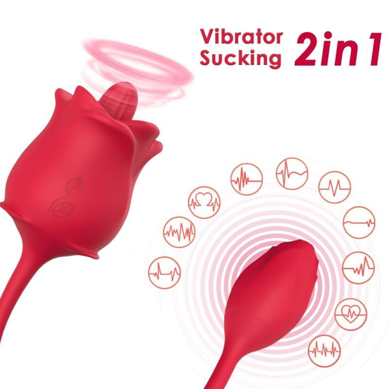 ARMONY - ROSA 2 EN 1 ESTIMULADOR SUCCIONADOR and VIBRADOR 10 MODOS CON COLA ROJO
