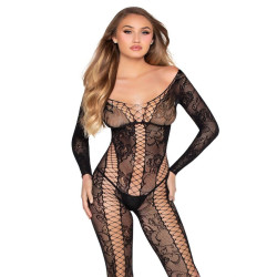 LEG AVENUE - 89369 NET and LACE JUMPSUIT BLACK - ONE SIZE