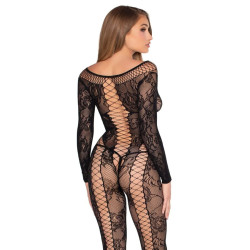 LEG AVENUE - 89369 NET and LACE JUMPSUIT BLACK - ONE SIZE