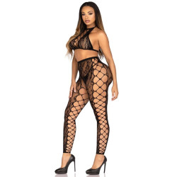 LEG AVENUE - 89372 CROP TOP and CROTCHLESS TIGHTS BLACK - ONE SIZE
