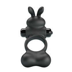 PRETTY LOVE - ANILLO VIBRADOR PARA PENE CON ESTIMULADOR DE CONEJITO 10 FUNCIONES NEGRO