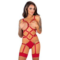 LIVCO CORSETTI FASHION - THIARA LC 20213 SET BODY MEDIAS ROJA L-XL