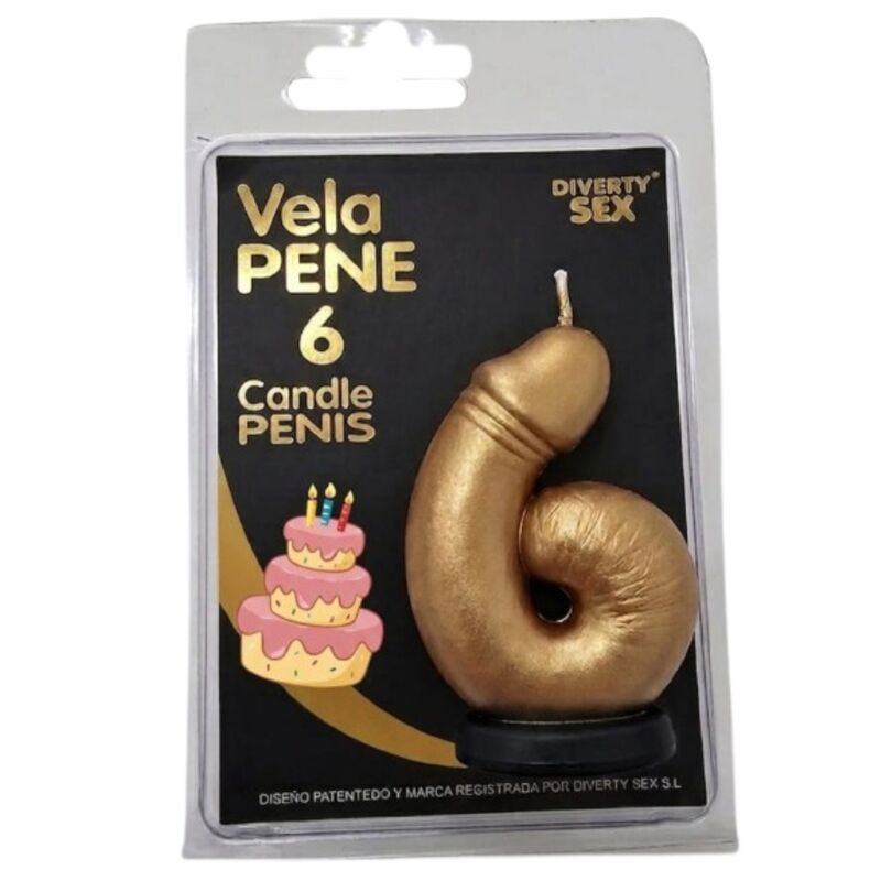 DIABLO PICANTE - VELA PENE EN FORMA DE NÚMERO 6 COLOR DORADO