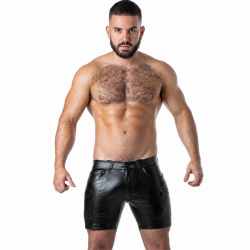 LOCKER GEAR - PUNCH HOLE LEATHERETTE CARGO SHORTS BLACK S
