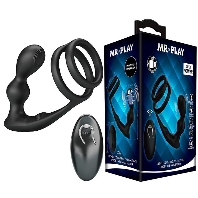 MR PLAY - VIBRATING ANAL PLUG WITH PENIS RING REMOTE CONTROL